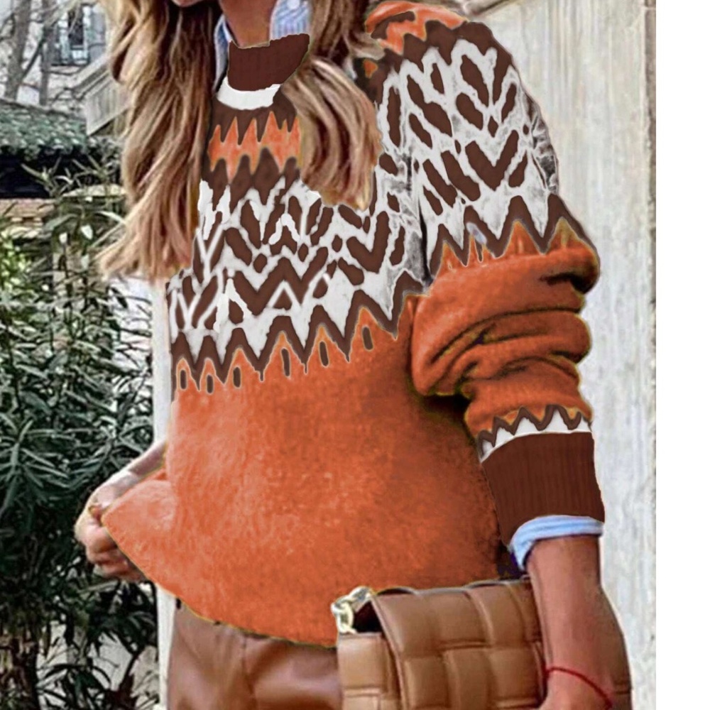 Cozy Fair Isle Print Oversized Sweater Top - Picture 12 of 14